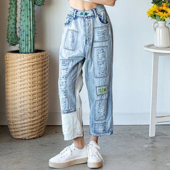 Oli & Hali Denim - Oli & Hali Distressed Patchwork Denim Jeans